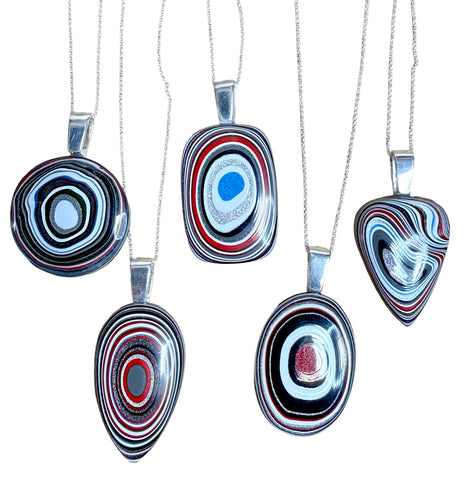 Fordite Pendants, Sterling Silver. Handmade Detroit Agate Necklace