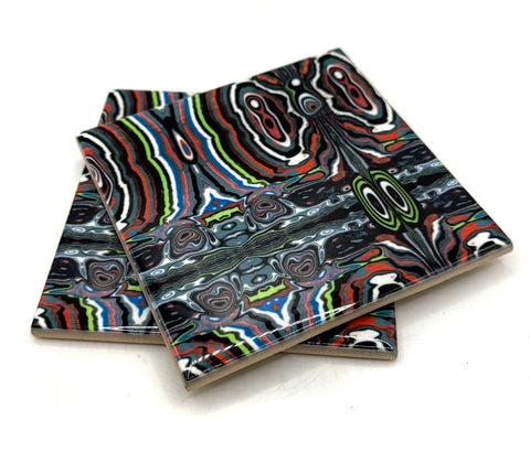 Fordite Print Ceramic Coaster, Detroit Agate Tile