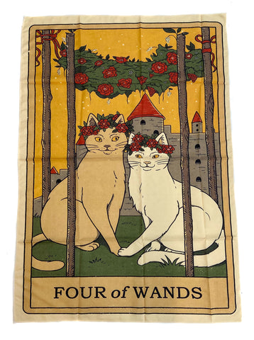 four of wands cat tarot tapestry