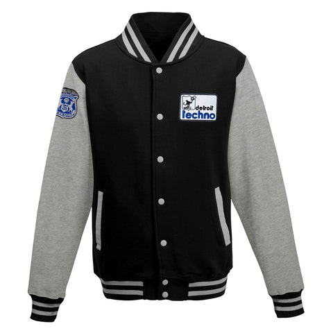 Detroit Fun Police Varsity Jacket, Black & Grey Letterman Style Fleece