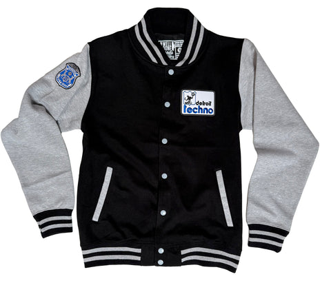 Detroit Fun Police Varsity Jacket, Black & Grey Letterman Style Fleece