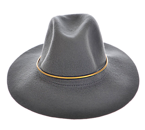 Wool Felt Fedora, Brass Boho Medium-Wide Brim Hat, Rancher