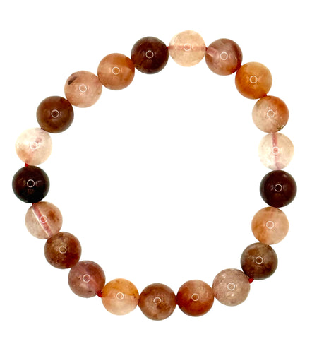 Fire Quartz Bracelet. Hematite Quartz Stone Mala Stretch Bracelet