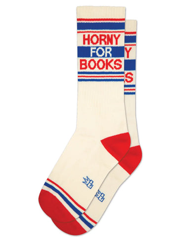 Horny For Books Gym Crew Socks, by Gumball Poodle. Made in USA!