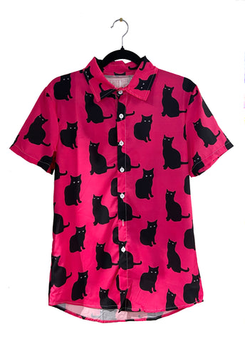 cat print dress shirt Men's fitted shirt with cat print