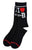 Black socks with 'I ❤️ th the D' text and heart design on a white background