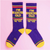 purple socks with yellow text reading im officially old i remember the 90s gym socks by parquet 