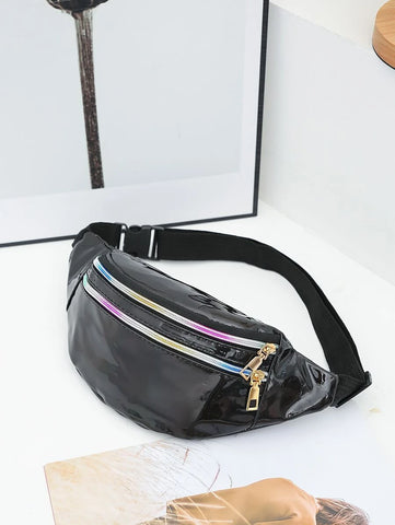 Black and Rainbow Metallic Strap Fanny Pack - Daily Disco