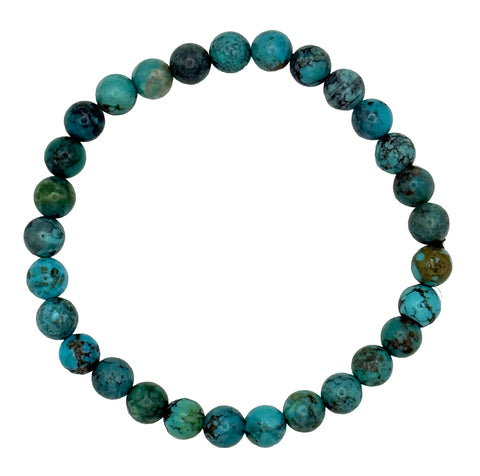 Kingman Turquoise Bracelet, Real Kingman AZ Stone Bead Stretch Mala Bracelet