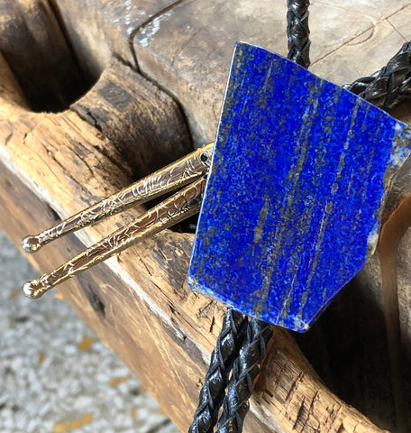 Lapis Bolo Tie, Polished Lapis Lazuli western tie. Leather bola necklace