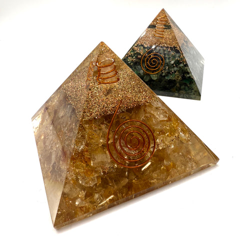 Large Orgonite Pyramid, Orgone Generator - Choose Emerald, Citrine or Peridot