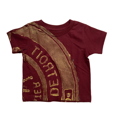 Manhole Cover Toddler T-Shirt, Spirit of Detroit Print on Maroon.