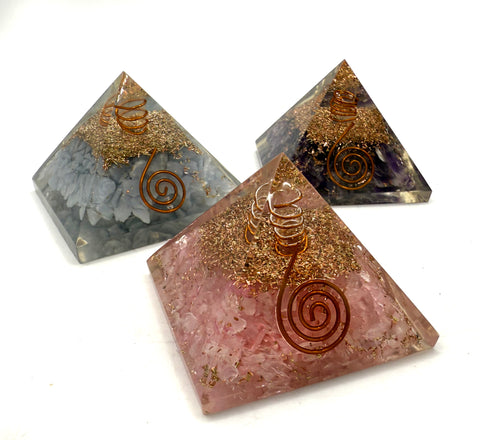 Medium Orgonite Pyramid, Copper & Gemstone Orgone Generator