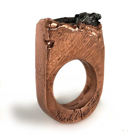 Meteorite Rings, Large Electroformed Copper Setting