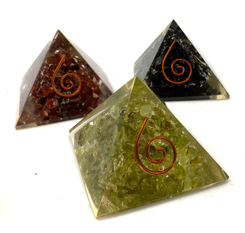 Mini Orgonite Pyramid, Copper & Gemstone Orgone Generator