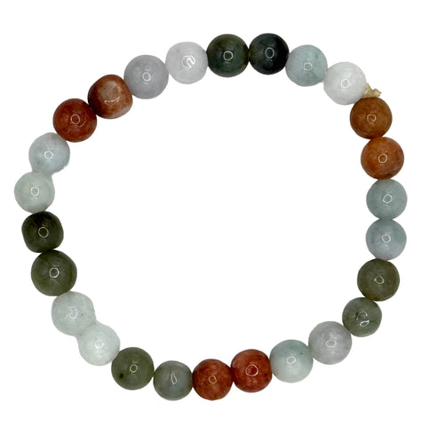 Burmese Jade Stone Bead Stretch Bracelet, 8mm Mixed Green and Gold Shades