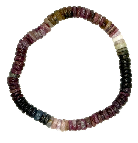 Mixed Tourmaline Gradient Rondelle Stone Bead Stretch Bracelet