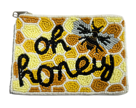 Oh Honey Beaded Coin Purse. Honeybee Beaded Change Purse, Zipper Pouch