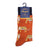 orange dress socks with black trim and all over tiger print by parquet
