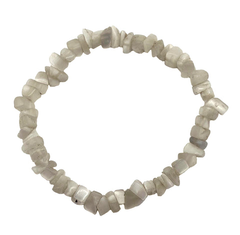 Genuine Moonstone Chip Stone Bracelet, Orthoclase Feldspar Stretch Bracelet