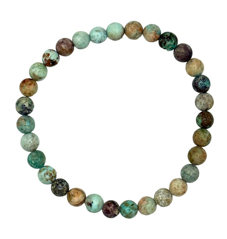 Peruvian Turquoise Bracelet, Real Turquoise Stone Bead Stretch Mala Bracelet