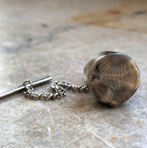 Petoskey Stone Tie Tack, Fossil Tie Pin