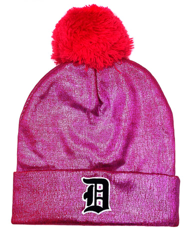 Metallic pink coated beanie, old english D patch