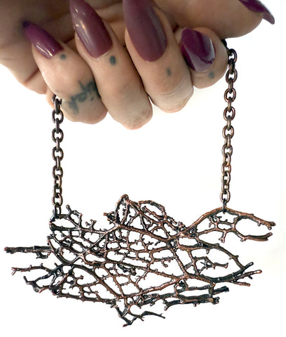 Desert Lace Prickly Pear Cactus Choker - Electroformed Copper, Antique Patina