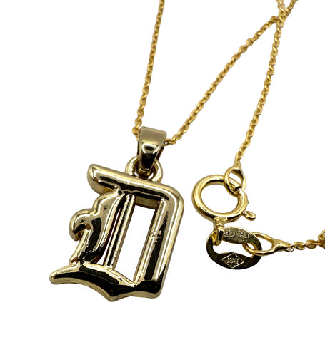 Old English D Gold Vermeil Chain Necklace, 3D Bubble Detroit D Pendant