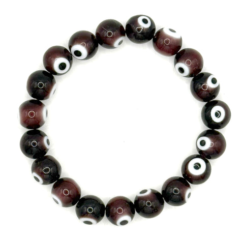 Evil Eye Bead Bracelet, Purple. Turkish Glass Stretch Mala