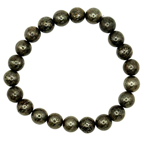 Iron Pyrite Stone Bead Stretch Bracelet, Fool's Gold Mala