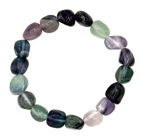 Chunky Rainbow Fluorite Tumbled Stone Freeform Bead Stretch Bracelet