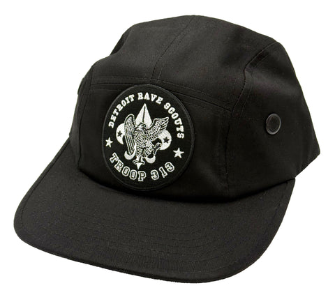 Rave Scouts of Detroit 5-Panel Cap. Troop 313 Hat, Black Cotton Military Style Cap