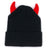 Devil Horn Beanie. Black Knit Hat w/ Red Stuffed 3D Horns