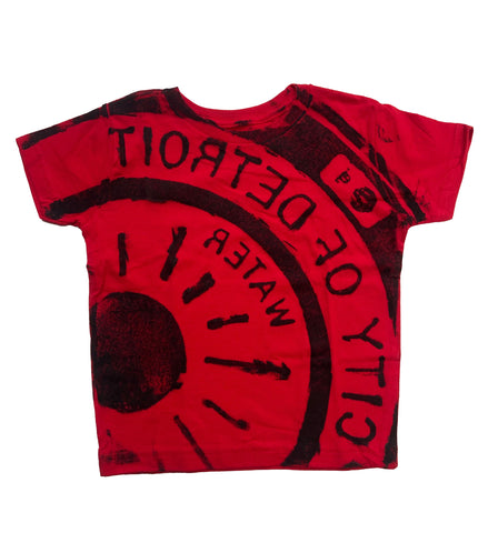 Manhole Cover Toddler T-Shirt, Spirit of Detroit Print on Red.