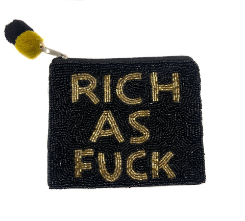 Rich as Fuck Beaded Coin Purse. Beaded Change Purse, Zipper Pouch - Two Colorways.