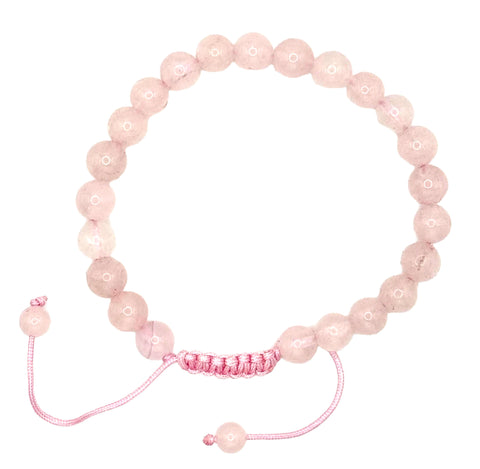 Rose Quartz Bead Bracelet, Pink Macrame Cord. Beaded Mala Bracelet