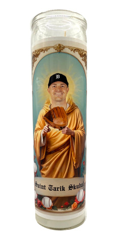 Tarik Skubal Saint Candle. Detroit Baseball Fan Celebrity Player Prayer Candle, by Well Done Goods