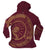 Manhole Cover Hacci Pullover Hoodie, Spirit of Detroit. Gold on Maroon, Women's Cut