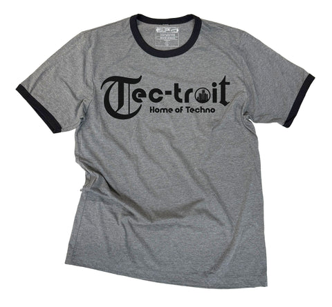 Official Tec-Troit™ Vintage-Style Ringer T-Shirt. LTD Edition Heather Grey & Black Unisex Tee