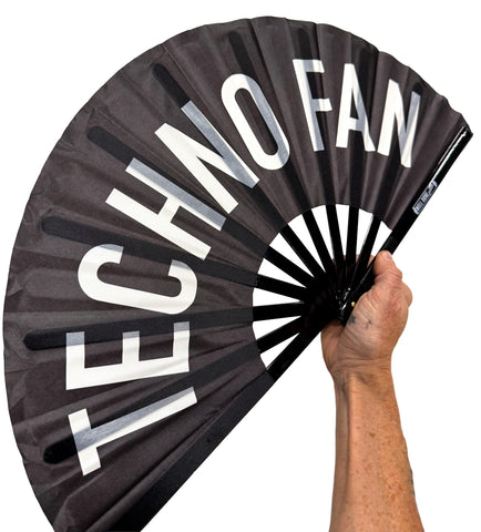 Techno Fan. Large black printed fabric clack fan