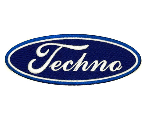 Blue Techno Oval, Iron-on Embroidered Patch