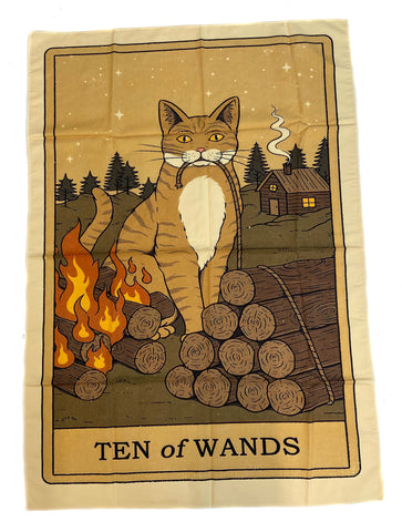 ten of wands cat tarot tapestry