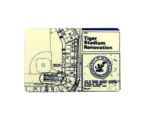 Old Tiger Stadium Magnet. 1970s Renovation Blueprints. Aluminum Refrigerator Magnet, Detroit Souvenir