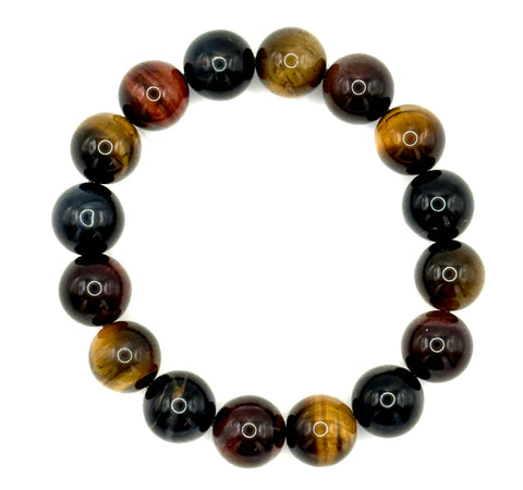Triple Tiger's Eye Stone Bead Mala Bracelet: Red, Hawk-Eye & Golden Mix