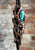 Turquoise & Copper Electroformed Cholla Cactus Bolo Tie - single top stone, XL dangle tips