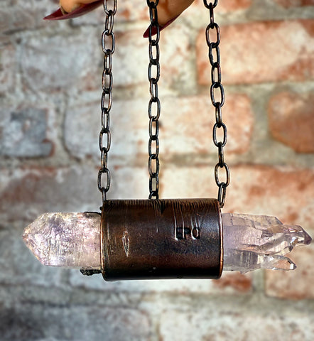 Rare Vera Cruz Amethyst Crystal Horizontal Choker. Dark, Oxidized Electroformed Copper