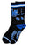 A pair of black crew socks featuring a blue licking cat graphic, football motifs, and 'Detroit Kitties' text in blue and white, shown against a plain white background.