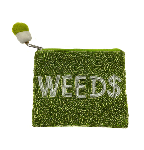 WEED$ Beaded Coin Purse. Weed Money Beaded Change Purse, Zipper Pouch