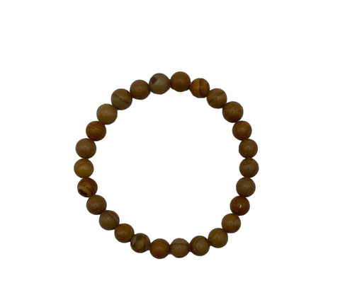 Woodline Jasper Round Stone Bead Mala Stretch Bracelet, Large Wrist/Mens Size.